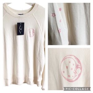 Spirit Jersey Celestial Graphic Pullover Sweater Cream Pink Medium